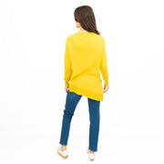 Evans Womens Asymmetric Top Mustard Longline Crew Neck Long Sleeve Relaxed Fit - Quality Brands Outlet