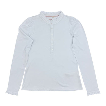 Boden White Supersoft Frill Henley Top Cotton Modal Slim Fit - Quality Brands Outlet