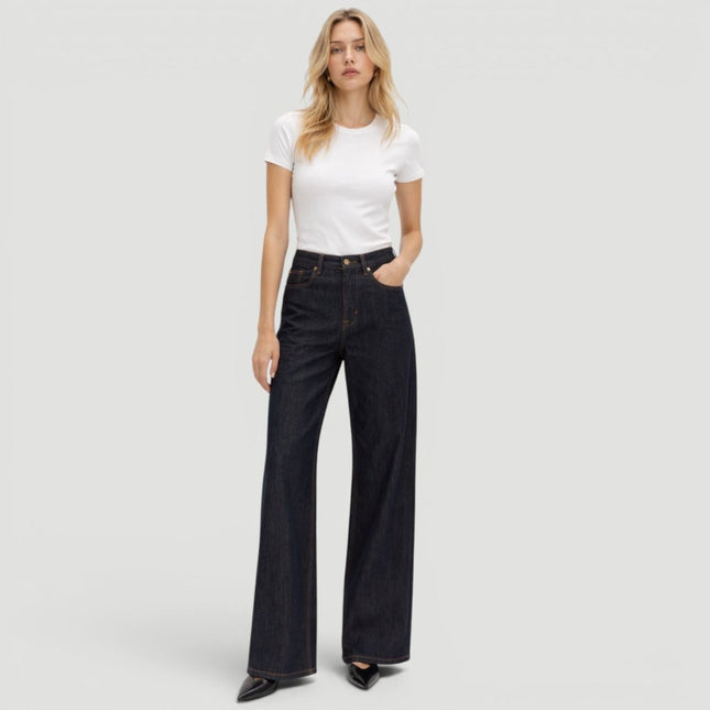 M&S High Waisted Smart Wide Leg Jeans Indigo Mix - Quality Brands Outlet