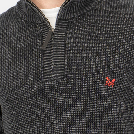 Crew Clothing Mens Jumper Half Zip Chunky Knit Rib Black-Quality Brands Outlet-