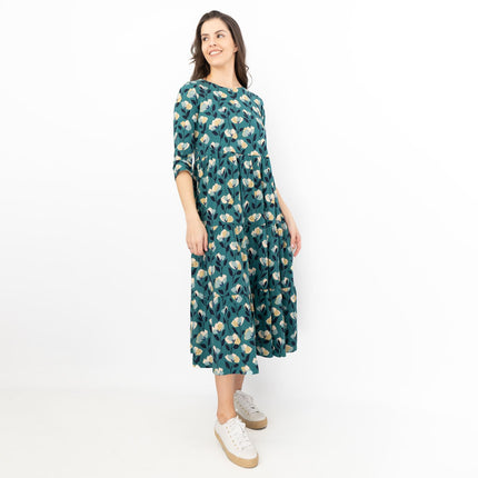 Seasalt Womens Green Floral Jersey Line Strokes 3/4 Sleeves Dress-Quality Brands Outlet-