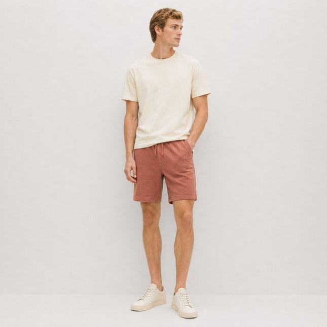 M&S Pure Cotton Jersey Shorts Elasticated Waist Relaxed Drawstring Rust Red - Quality Brands Outlet