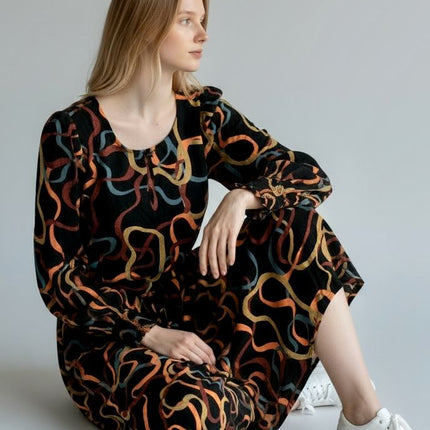 White Stuff Heather Dress Black Midi Long Sleeve-Quality Brands Outlet-