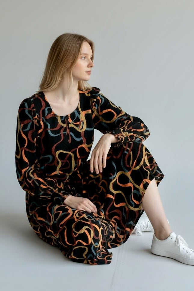 White Stuff Heather Dress Black Midi Long Sleeve - Quality Brands Outlet