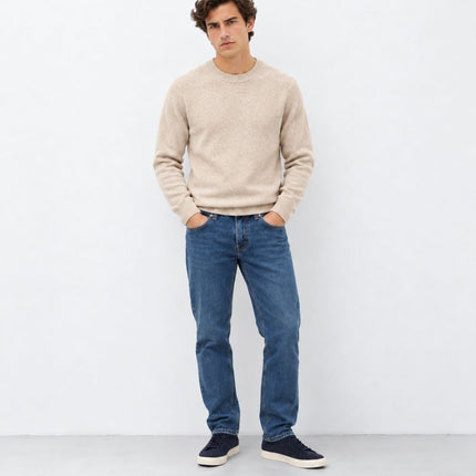Mens Jumpers Ultimate Lambswool Crew Neck Jumper - Stone Beige-Quality Brands Outlet-
