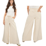 M&S Wide Leg Palazzo High Waist Jeans Ecru - Quality Brands Outlet