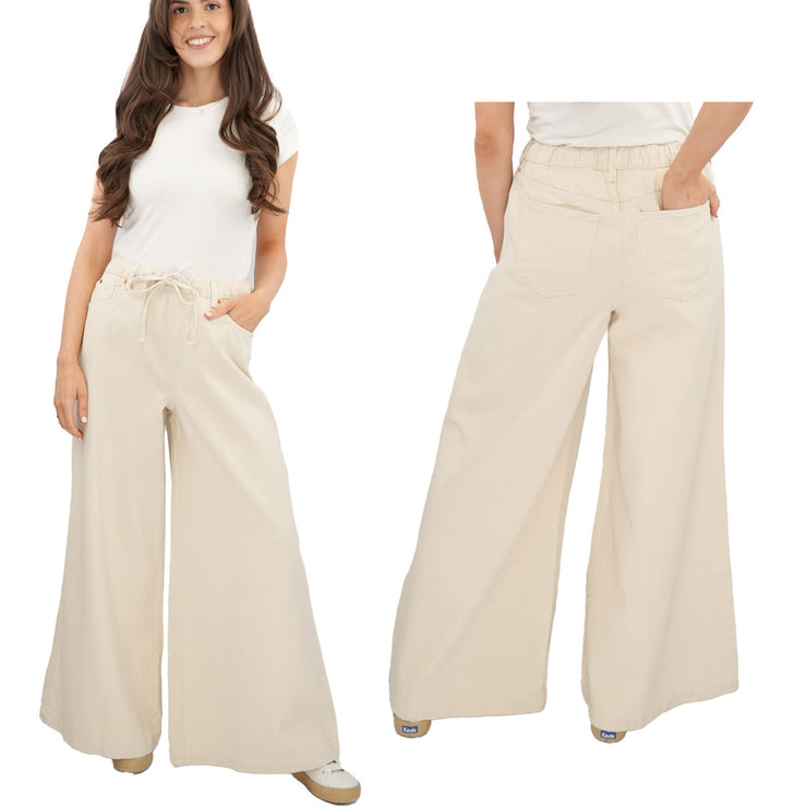 M&S Wide Leg Palazzo High Waist Jeans Ecru - Quality Brands Outlet