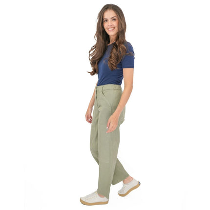 M&S Khaki Straight Leg Trousers Stretch Cotton Rich Relaxed Utility - Quality Brands Outlet