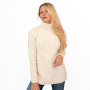 M&S Womens Ivory Cable Knit Roll Neck Longline Jumper