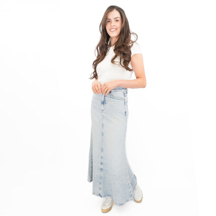 M&S Denim Maxi Skirt A-Line Cotton Lyocell-Quality Brands Outlet-