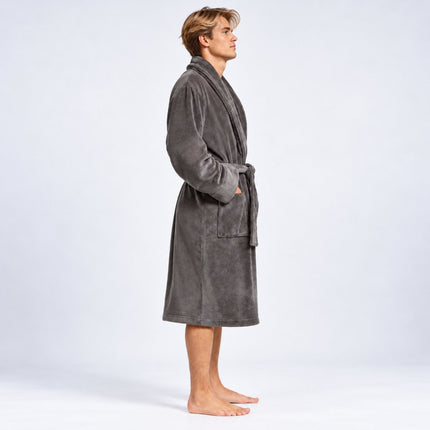 Mens Dressing Gown Sheared Fleece – Grey Soft Robe-Quality Brands Outlet-