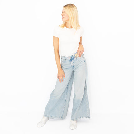 M&S Palazzo Jeans Wide Leg Lyocell Cotton Light Indigo Blue