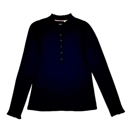 Boden Navy Supersoft Frill Henley Top Cotton Modal Slim Fit-Quality Brands Outlet-