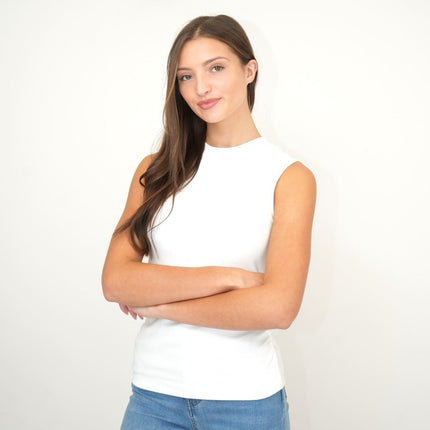 White Fine Rib Ruched Trudy Vest Top - Quality Brands Outlet