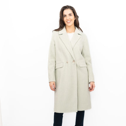 Phase Eight Revere Coat Wool Blend Double Breasted Knee Length Light Green - Quality Brands Outlet