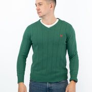 Crew Clothing Mens Jumper Green V-Neck Ribbed Long Sleeve Organic Cotton