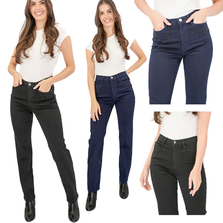 M&S Per Una High Waisted Sparkle Jeans Indigo