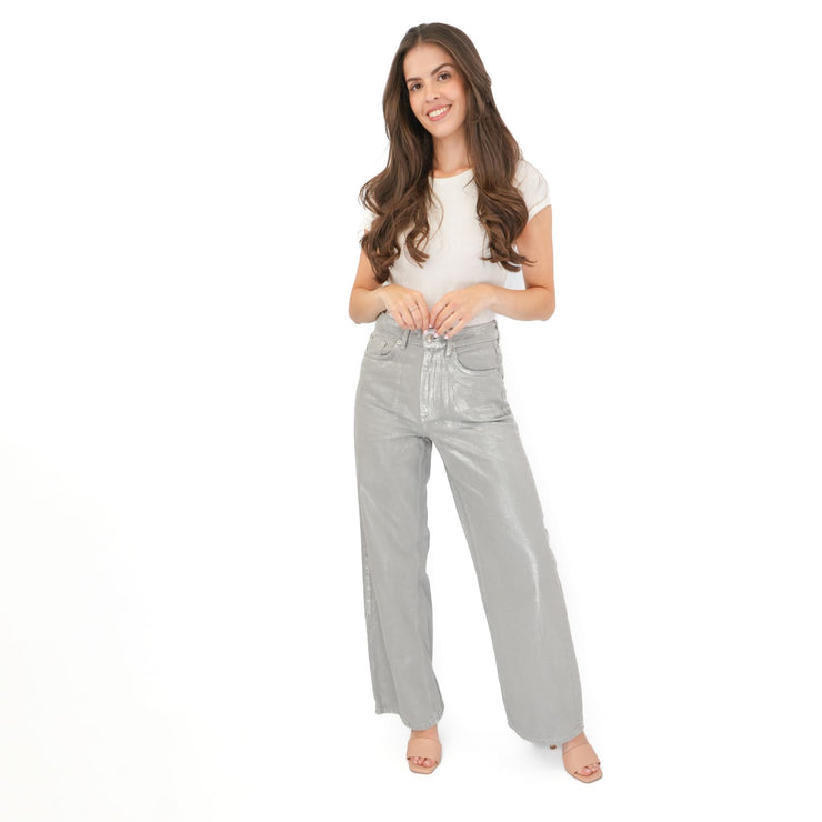 M&S Silver Metallic Wide Leg Jeans