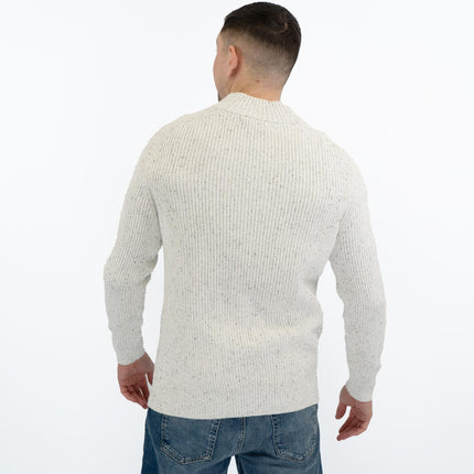 Crew Clothing Mens Chunky Knit Jacket White Flecks - Quality Brands Outlet