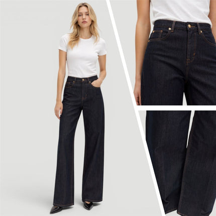 M&S High Waisted Smart Wide Leg Jeans Indigo Mix - Quality Brands Outlet