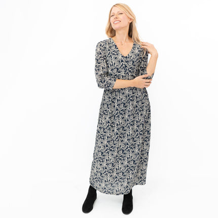 Seasalt Navy Floral Feather Slate Midi Dress-Quality Brands Outlet-