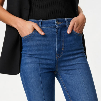Womens Boot Cut Jeans High Waisted Slim Flare Shape - Medium Indigo