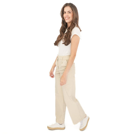 M&S Per Una Wide Leg Pleat Front Chino Trousers Ecru-Quality Brands Outlet-