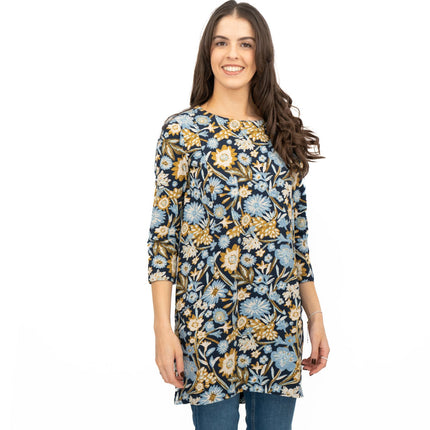 Seasalt Tunic Navy Shore Foraging Longline Top Cotton 3/4 Sleeve-Quality Brands Outlet-