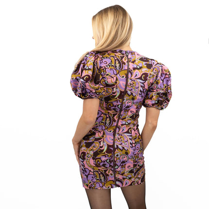 TED BAKER Short Puff Sleeve Pink Paisley Print Mini Dress-Quality Brands Outlet-