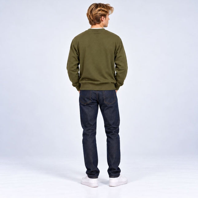 Mens Sweatshirts Terry Crew Neck Tops – Olive Green-Quality Brands Outlet-