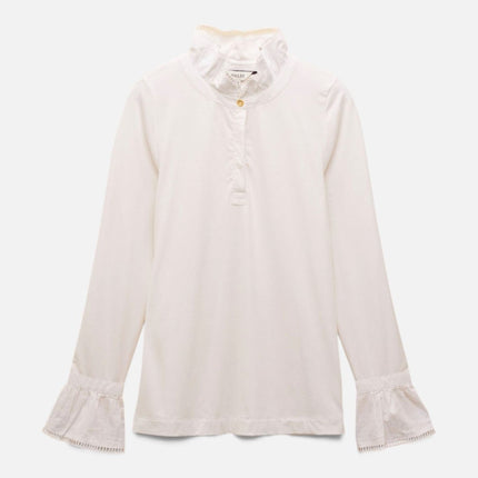 Joules Kate White Frilled Neck Long Sleeve Top-Quality Brands Outlet-