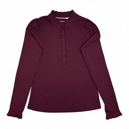 Boden Burgundy Supersoft Frill Henley Top Cotton Modal Slim Fit-Quality Brands Outlet-