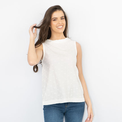 White Stuff Sleeveless Cotton Jersey Embroidered White Vest Summer Tops-Quality Brands Outlet-