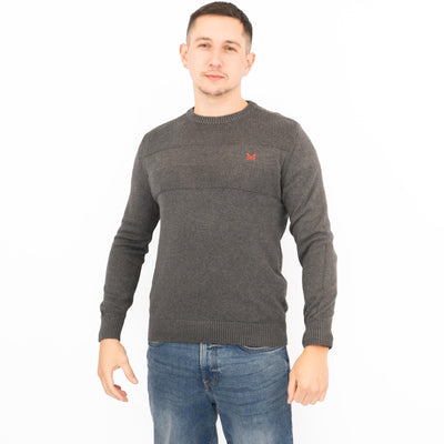 Crew Clothing Mens Rib Knitted Jumper Long Sleeve Dark Grey - Quality Brands Outlet