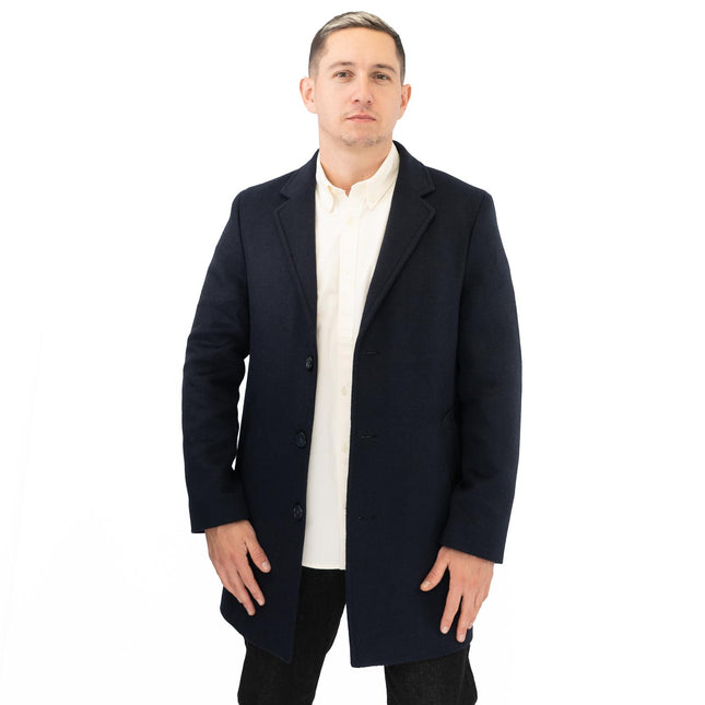 M&S Mens Wool Blend Revere Overcoat Navy-Quality Brands Outlet-