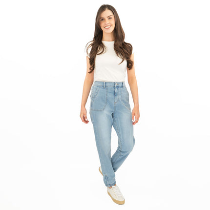 M&S Slim Leg Ankle Grazer Stretch Elasticated Cuff Light Blue Jeans - Quality Brands Outlet