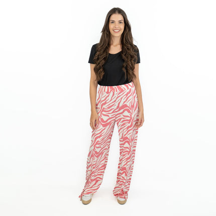 Karen Millen Pink Zebra Print High Waisted Relaxed Fit Wide Leg Jersey Trousers-Quality Brands Outlet-