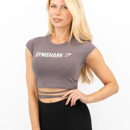 Gymshark Womens Ribbon Capped Sleeve Crop Top Slate Lavender-Quality Brands Outlet-