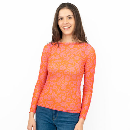 Karen Millen Floral Pink & Orange Mesh Top-Quality Brands Outlet-