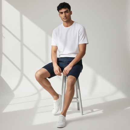 M&S Autograph Navy Lightweight Chino Shorts Regular Fit Summer - Quality Brands Outlet