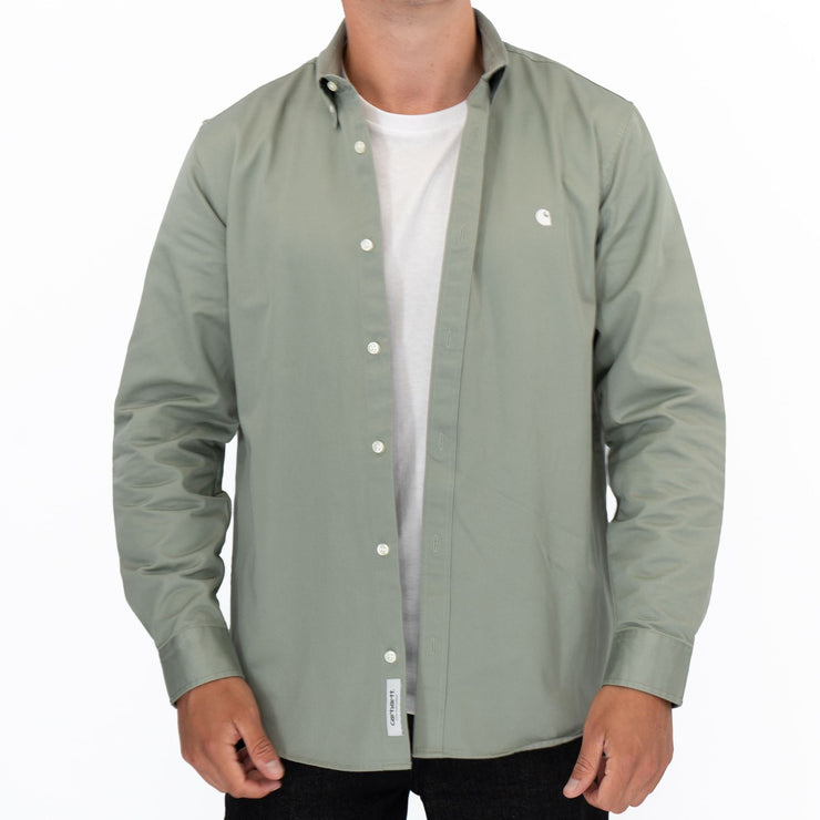 Carhartt WIP Mens Shirt Long Sleeve Madison Light Green Tops