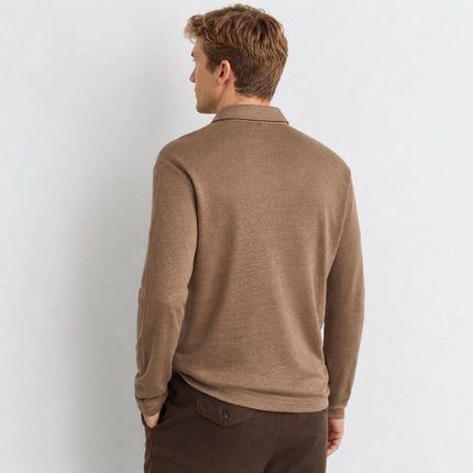 Mens Tops Long Sleeve Pembroke Linen Knitted Polo - Brown