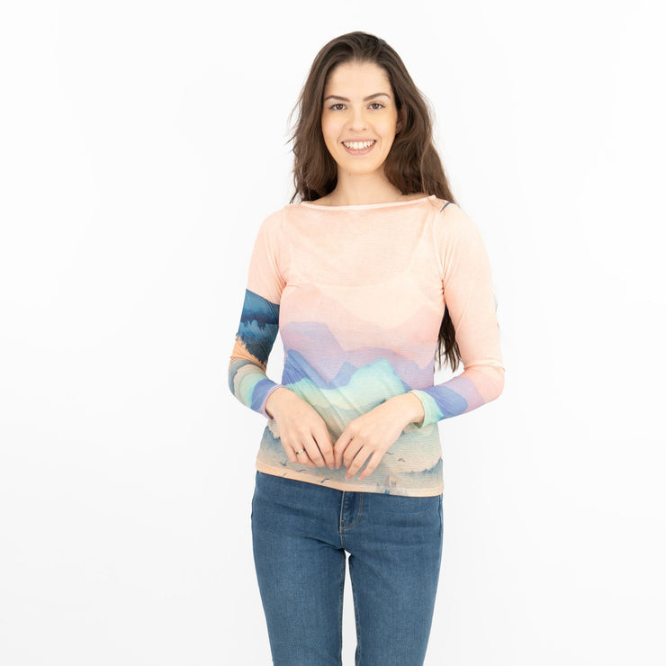 Karen Millen Pink Landscape Boat Neck Long Sleeve Tops