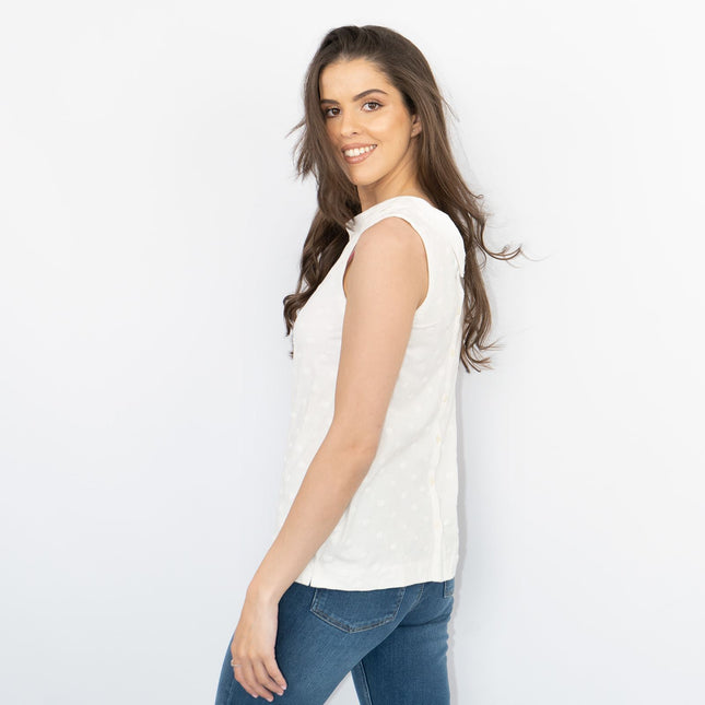 White Stuff Sleeveless Cotton Jersey Embroidered White Vest Summer Tops