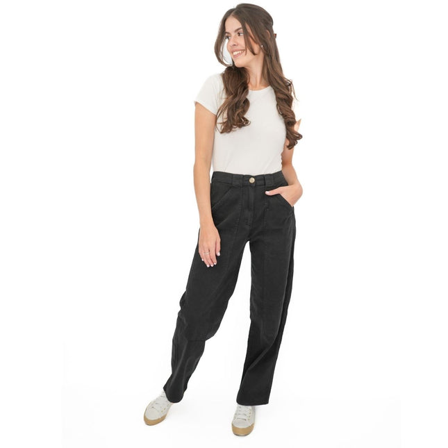 M&S Black Straight Leg Trousers Stretch Cotton Rich Relaxed Utility - Quality Brands Outlet