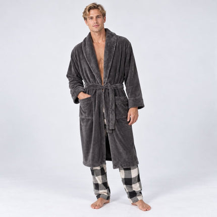Mens Dressing Gown Sheared Fleece – Grey Soft Robe-Quality Brands Outlet-