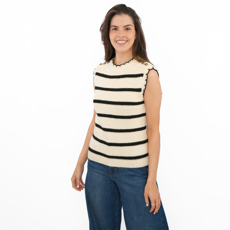 M&S Scalloped Crew Neck Button Detail Vest Tank Top - Quality Brands Outlet
