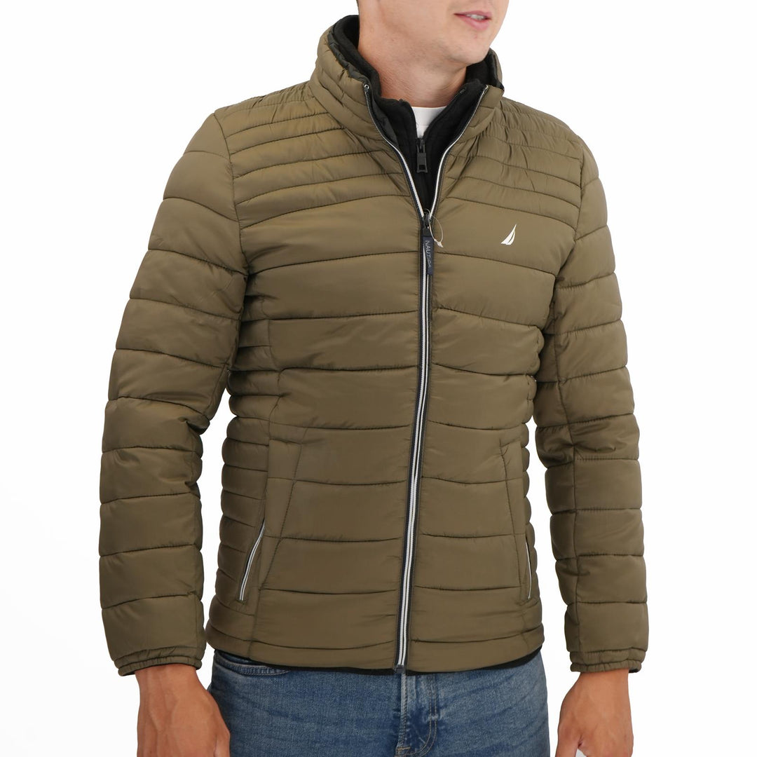 Nautica Performance Double Zip Puffer Jacket - Olive Green