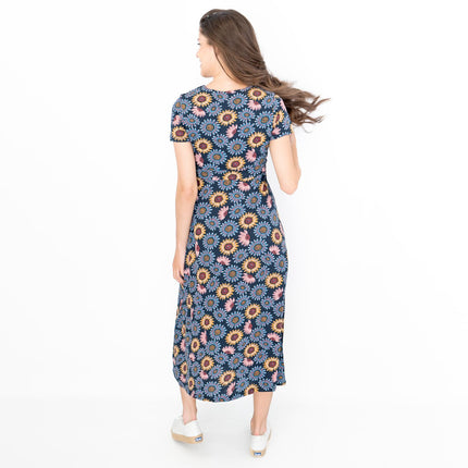 Seasalt Navy Sunflower Chapelle Jersey Midi Dress-Quality Brands Outlet-