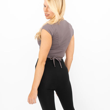 Gymshark Womens Ribbon Capped Sleeve Crop Top Slate Lavender-Quality Brands Outlet-